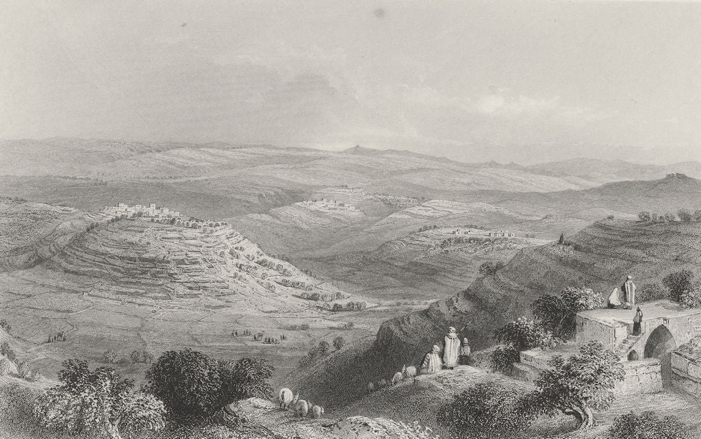 ISRAEL. Gibeon, from Neby Samwil-Bartlett 1847 old antique print picture